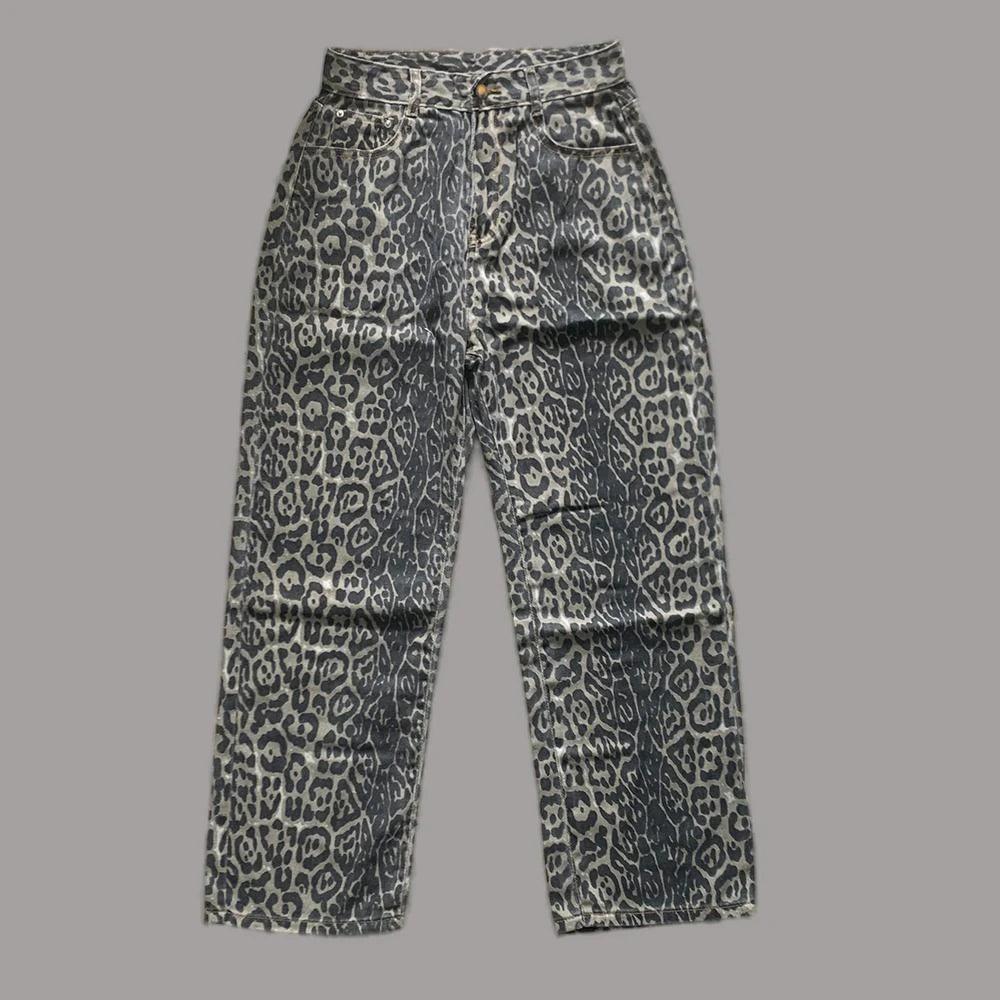 Leopard High-Waist Wide-Leg Jeans | Y2K Streetwear for Women - Dhavinci