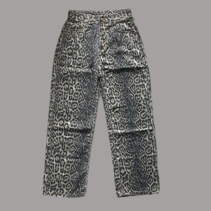 Leopard High-Waist Wide-Leg Jeans | Y2K Streetwear for Women - Dhavinci