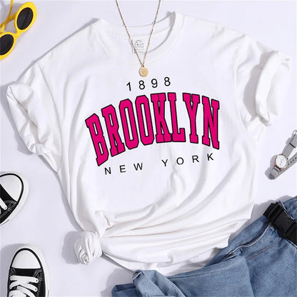 Brooklyn New York Women T-shirts Graphic 1898 Print T Shirt Girl Short Sleeve Ladies Print Clothes Lady Tees Tops Female T Shirt - Dhavinci