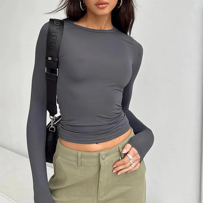 Women Casual Long Sleeve T-Shirts Spring Autumn Solid Slim Fit Pullovers Tees Shirts Female Streetwear Base Tees Tops  Casual - Dhavinci