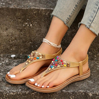 Mix Color Pearl Sandals | Women’s Non-Slip Bohemia Flats - Dhavinci