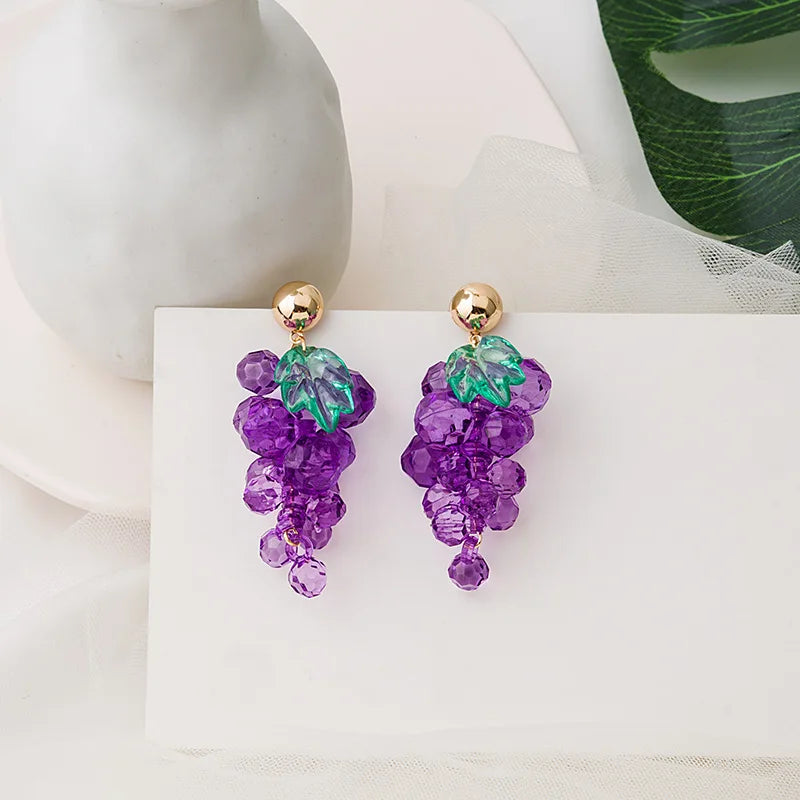 Purple Grape Charm Earrings | Sweet Drop Earrings for Women