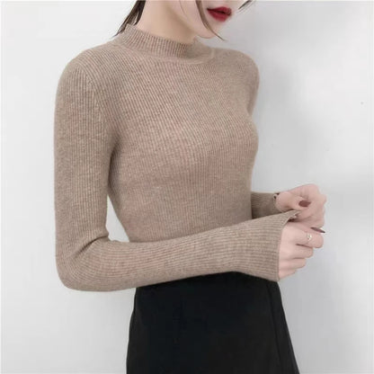 Autumn High Collar Skinny Sweater | Women’s Knit Pullover Tops - Dhavinci