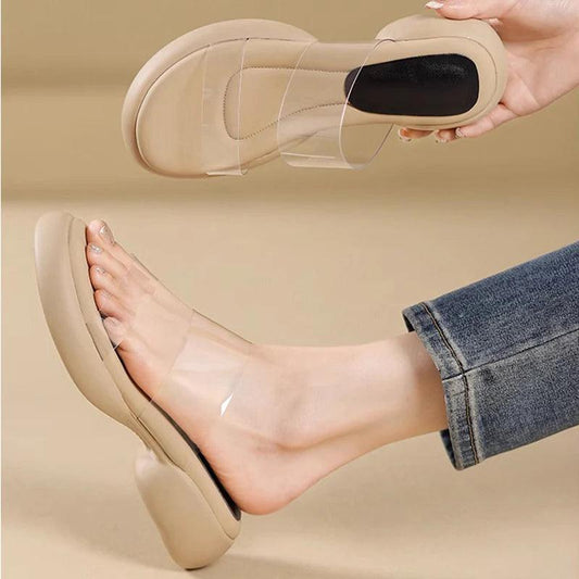 Soft Sole Slippers for Women - Transparent PVC Platform Sandals - Dhavinci