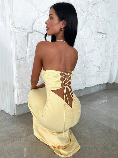 Strapless Backless Lace-Up Maxi Dress for Women | Sexy Summer Bodycon - Dhavinci