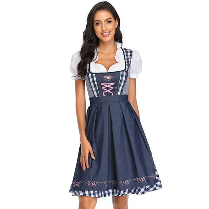 Woman Oktoberfest Plaid Dirndl Dress German Bavarian Beer Wench Waitress Cosplay Costume Halloween Carnival Party Dress - Dhavinci