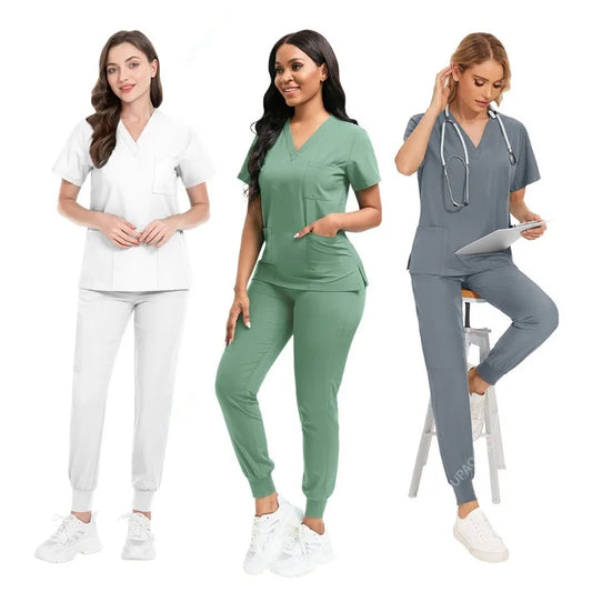 New Scrubs Set Medical Uniforms Stretch Scrub Tops With Pocket Pants Nurse Uniform Doctor Surgery Overalls Beauty Salon Workwear - Dhavinci