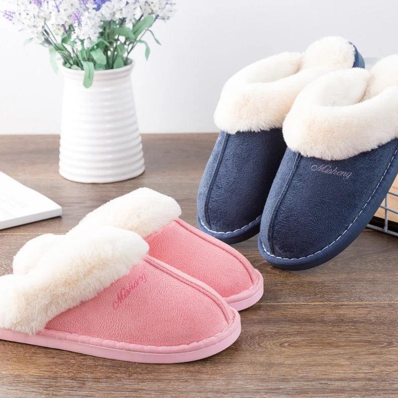 Faux Fur Winter Slippers for Women | Warm Cotton Padded Shoes - Dhavinci