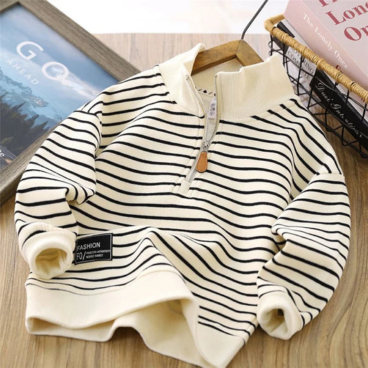 Kids' Striped Sweatshirt Coat | Casual Pullover Sportswear (4-14Y) - Dhavinci