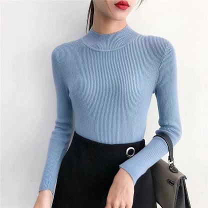 Autumn High Collar Skinny Sweater | Women’s Knit Pullover Tops - Dhavinci