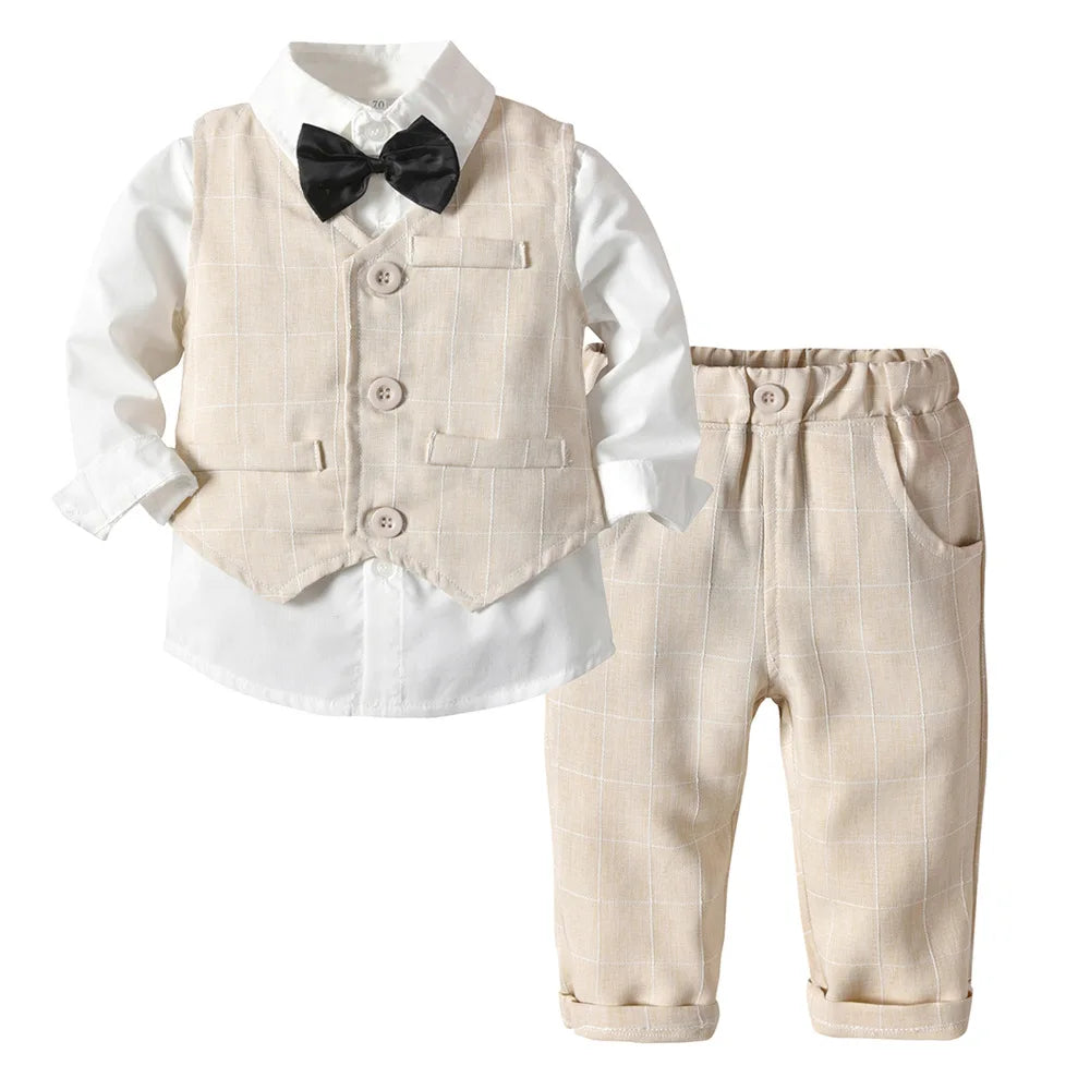 4-Piece Baby Boy Clothing Set | Autumn Infant Tops, Vest & Overalls