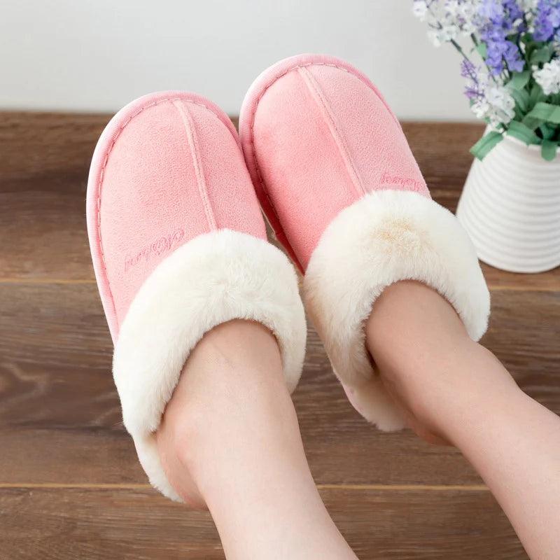 Faux Fur Winter Slippers for Women | Warm Cotton Padded Shoes - Dhavinci