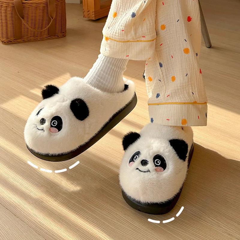 Plush Panda Slippers for Women | Warm Winter Bedroom Slides - Dhavinci