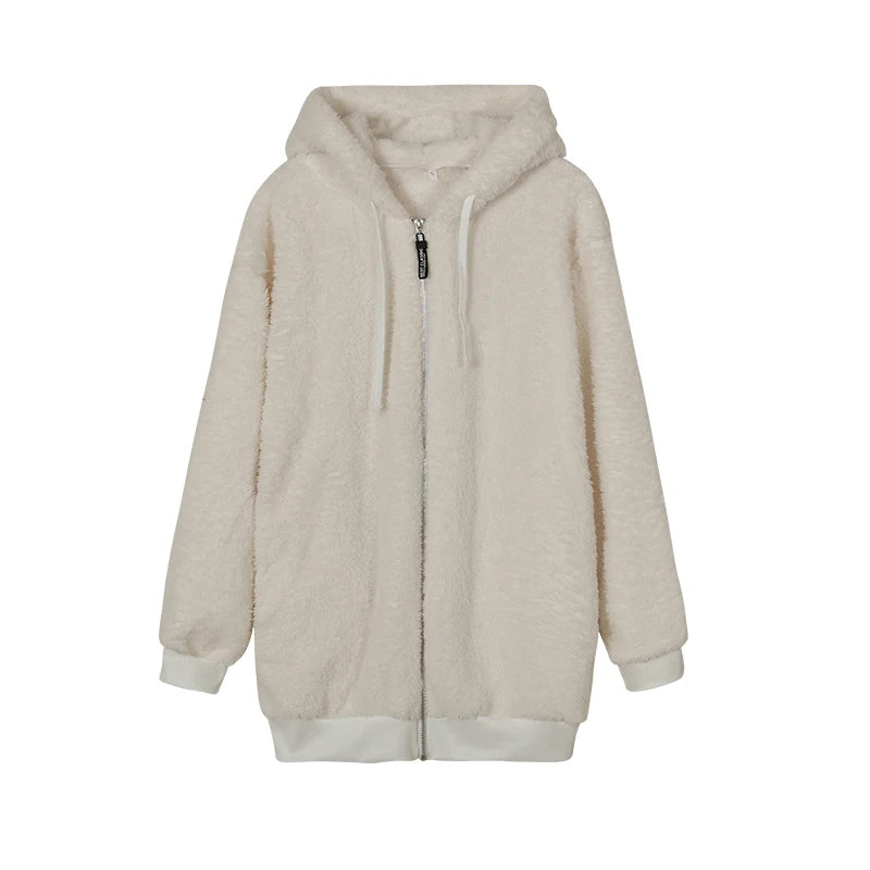 Loose Plush Zipper Hooded Jacket for Women | Autumn & Winter New Style - Dhavinci