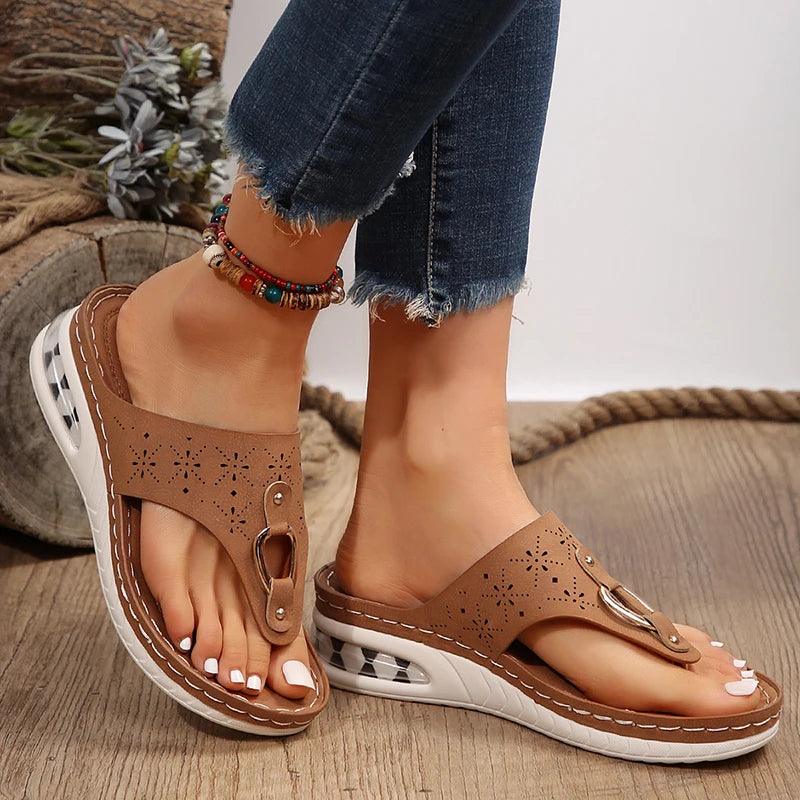 Soft Air Cushion Flip Flops for Women - Fashion Metal Platform Sandals - Dhavinci