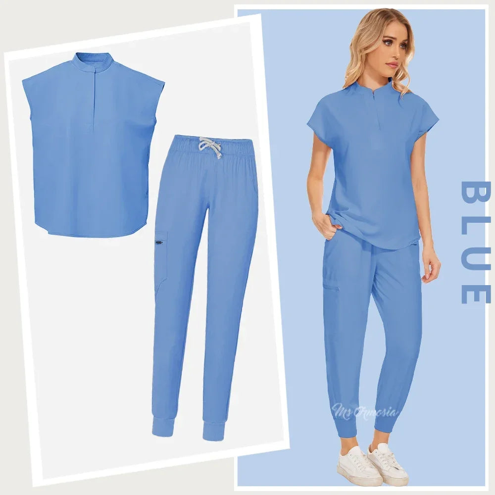 Medical Uniform Elastic Scrub Suit Hospital Surgical Scrubs Top Pants Nurse Nursing Workwear Doctors Clothes Medical Uniform Set - Dhavinci