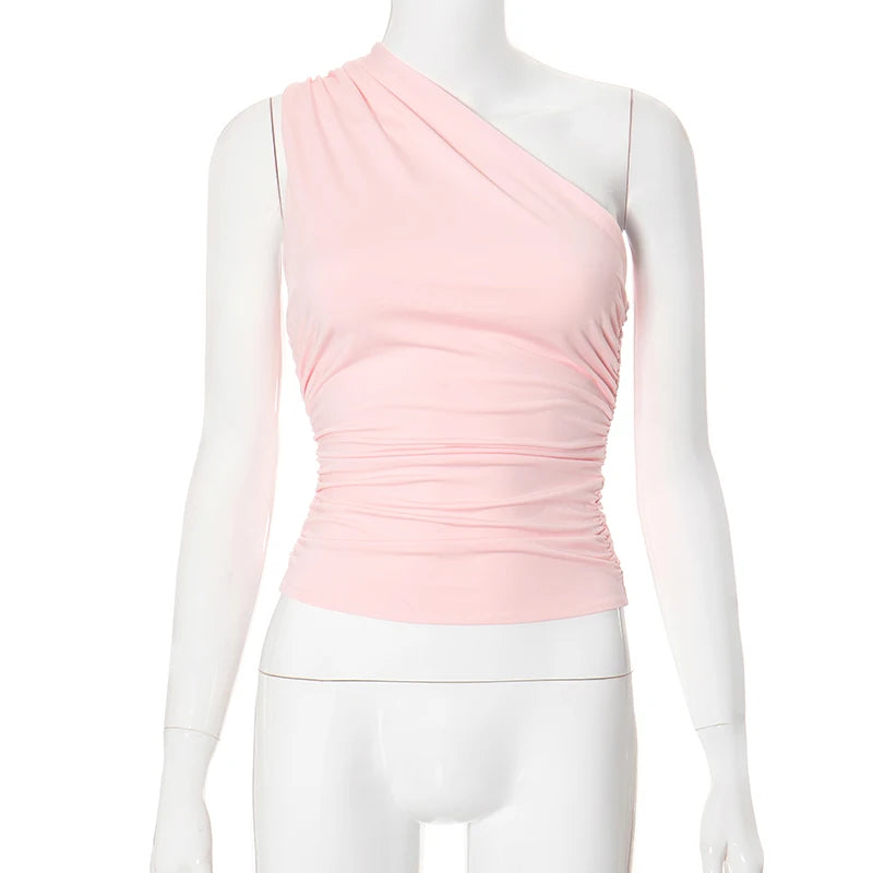 One Shoulder Backless Tank Top for Women | Sexy Candy Color Slim Top - Dhavinci