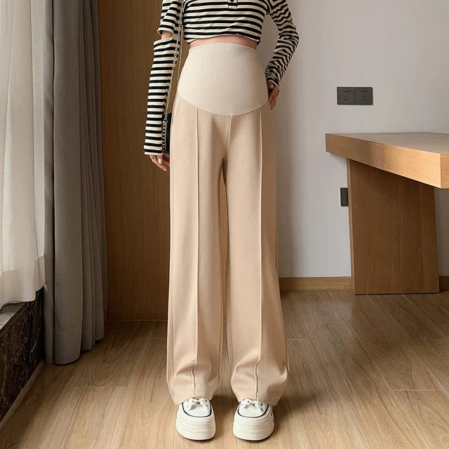 Autumn Maternity Wide-Leg Pants | High-Waist Loose Belly Trousers - Dhavinci