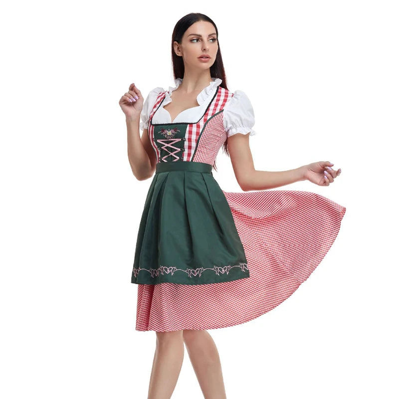 The New Lady Dirndl Oktoberfest Costume Bavarian National Pink Plaid Clubwear Cosplay Carnival Halloween Fancy Party Dress - Dhavinci