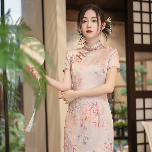 Vintage Women Cheongsam Chinese Style Qipao Satin Floral Print Vestidos Traditional Chinese Cheongsams Oversize 3Xl 4Xl Qipaos - Dhavinci