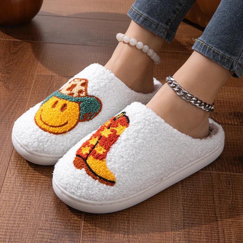 Winter Cartoon Plush Slippers for Women | Cozy Cowboy Home Shoes - Dhavinci