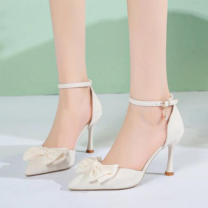 Fashion Bowknot Ankle Strap Pumps for Women - Silk Super High Heels - Dhavinci