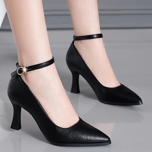 Classic Black Thin Heels Pumps for Women - Pointed Toe Office Shoes - Dhavinci