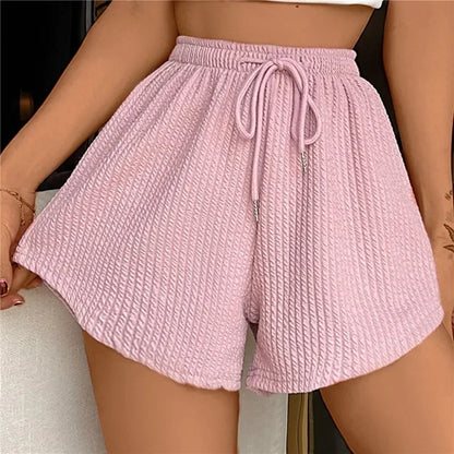 Women Shorts Summer High Elastic Lace Up Drawstring Wide Leg Sweat Fitness Running Shorts Loose Casual Large Sports Pants - Dhavinci