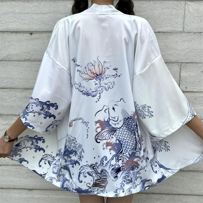 Bebovizi Japanese Style Flaming Phenix Print Cardigan Kimono Harajuku Women Men Sexy Yukata Female Streetwear Traditional Haori - Dhavinci