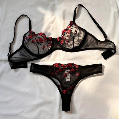 Sexy Embroidered Bra Set | Women's Push-Up Lingerie Set