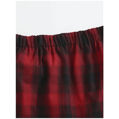 Plus Size Elastic Waist Summer Spring Casual Bandage Plaid Skirt Women Bow Front Vintage Checked Mini Skirt Plus Size Bottoms - Dhavinci