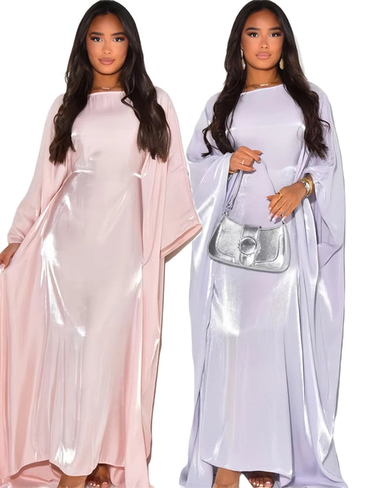 Luxury Ramadan Eid Satin Batwing Abaya | 2025 Muslim Maxi Kaftan - Dhavinci