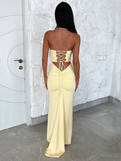 Strapless Backless Lace-Up Maxi Dress for Women | Sexy Summer Bodycon - Dhavinci