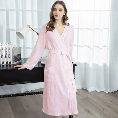 Spring Autumn Soft Comfortable Loungewear Japanese Bathrobe Women's Long Pajamas Couple Sleepwear Thin Waffle Absorbent Yukata - Dhavinci