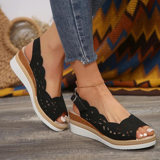 Peep Toe Platform Sandals for Women - Back Strap Espadrilles - Dhavinci