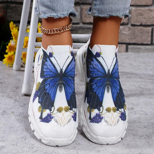 Butterfly Print Platform Sneakers for Women | Slip-On Breathable Casual Shoes - Dhavinci