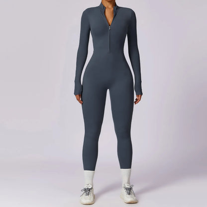 Zipper Long Sleeve Fitness Overalls | Women’s Quick-Dry Yoga Jumpsuit