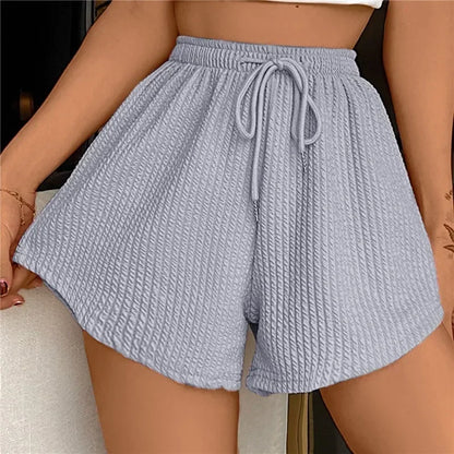 Women Shorts Summer High Elastic Lace Up Drawstring Wide Leg Sweat Fitness Running Shorts Loose Casual Large Sports Pants - Dhavinci