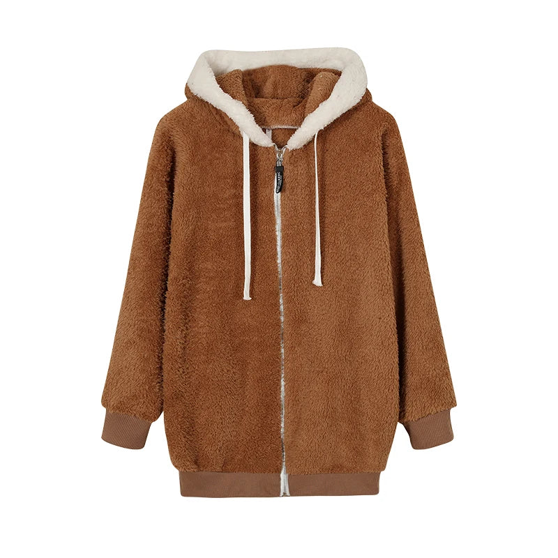 Loose Plush Zipper Hooded Jacket for Women | Autumn & Winter New Style - Dhavinci