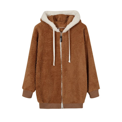 Loose Plush Zipper Hooded Jacket for Women | Autumn & Winter New Style - Dhavinci