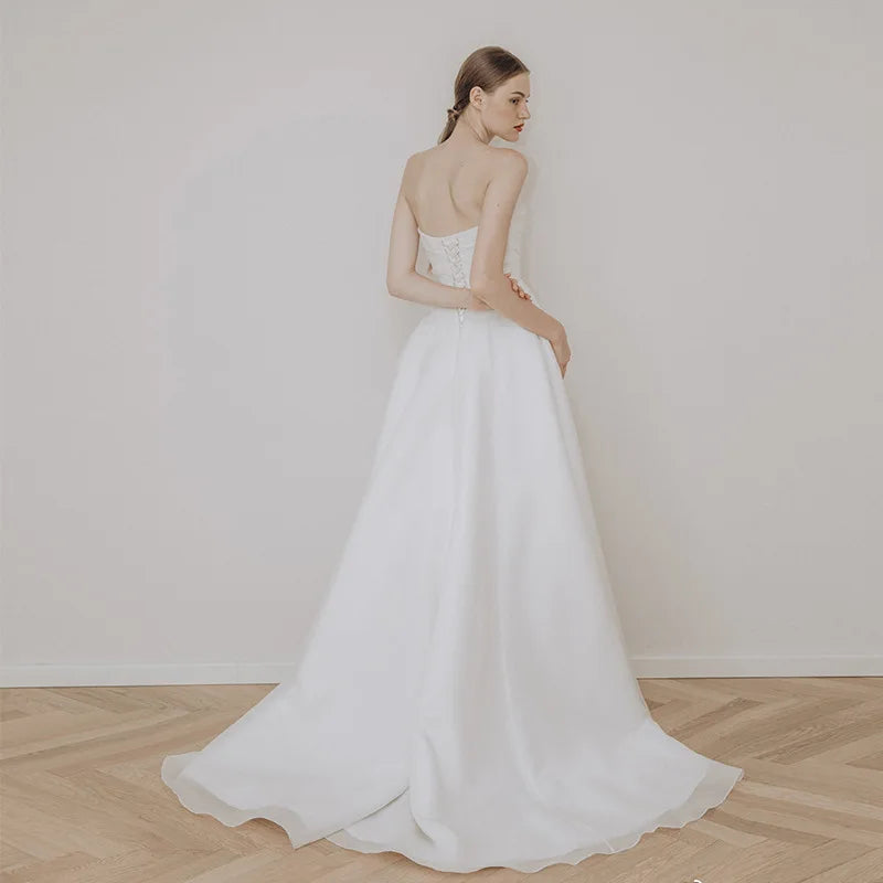 Sexy Strapless Wedding Dress | Elegant A-Line Lace-Up Bridal Gown - Dhavinci