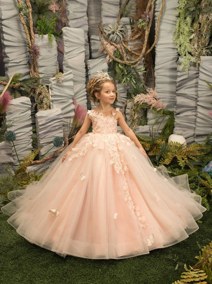 FATAPAESE 3D Floral Embroidery Child Bridesmaid Flower Girl Dress for Wedding Fluffy Ball Gown Kid Princess Evening Prom Party - Dhavinci