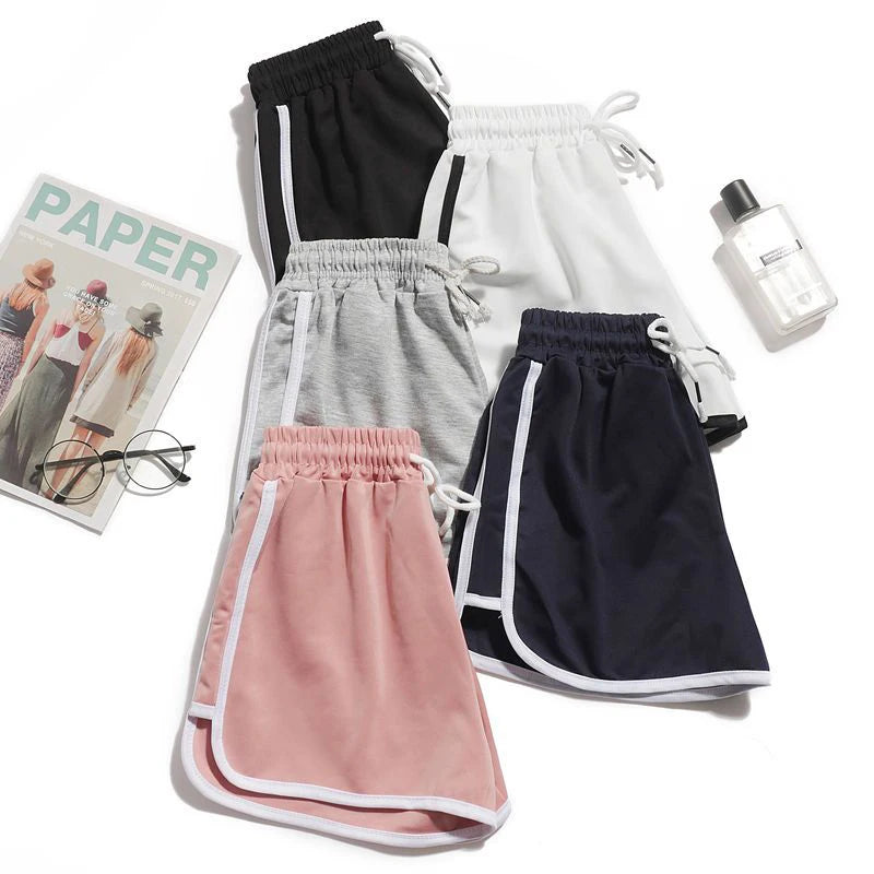 Summer Casual Women Shorts Stripe Sports High Waist Loose Female Mini Shorts Korean Sweet Elastic Waist Ladies Wide Leg Shorts - Dhavinci