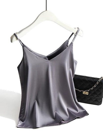 2024 Spaghetti Strap Satin Silk Cami Top for Women | V Neck Sleeveless Summer Tank - Dhavinci