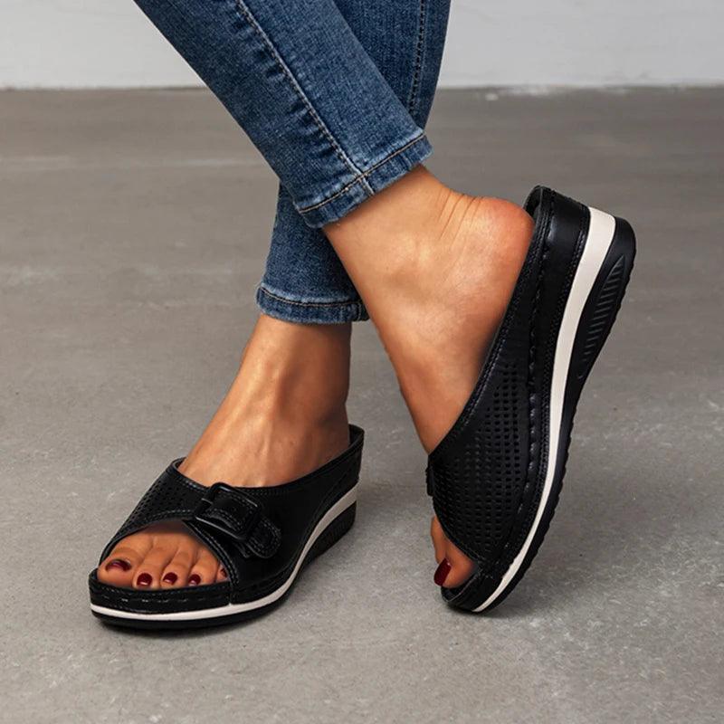 Women’s Buckle Wedge Slippers - Summer Hollow Out Design - Dhavinci