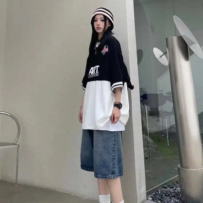 High Street Retro Blue Jeans Shorts Women Summer New Baggy Wide Leg Denim Half Pants Fashion Streetwear Y2k Clothing Oversize - Dhavinci