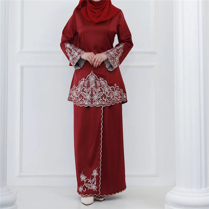 2PCS Muslim Women’s Set | Elegant Dubai Long Sleeve Top & Skirt - Dhavinci