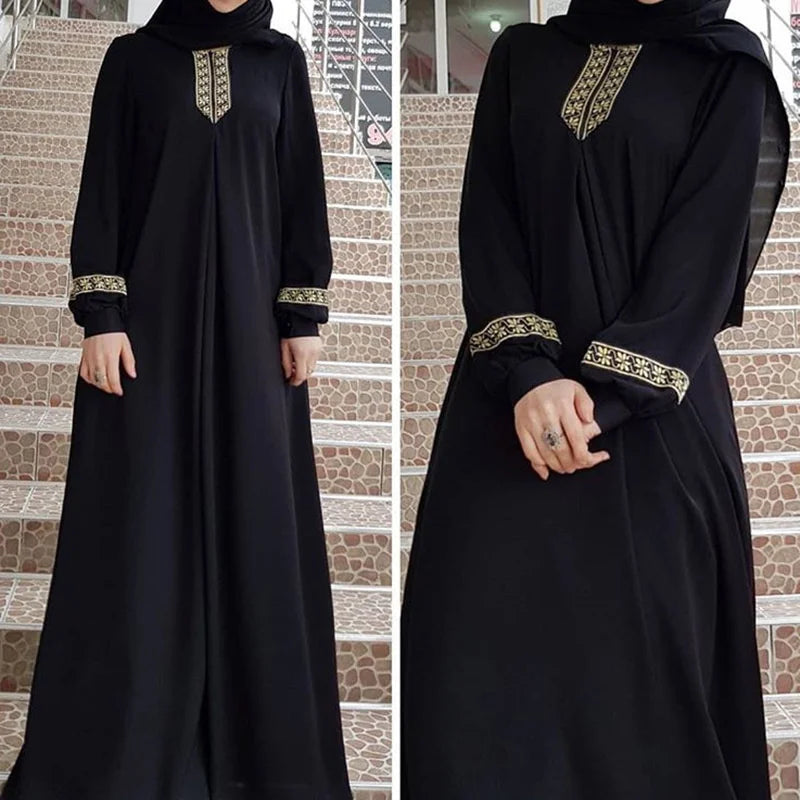 Muslim Ethnic Style Print Abayas Plus Size Dubai Dresses For Women 4xl 5xl Long Sleeve Loose Casual Robe Fashion Ramadan Dress - Dhavinci