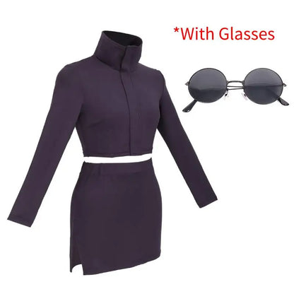 WENAM Gojo Satoru Cosplay Men Uniform Halloween Costumes for Women Cosplay Stretchy Fabric Purple Sexy Dress with Glasses Set - Dhavinci