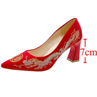 Red Embroidered Bridal Shoes - Elegant Chinese Style High Heels - Dhavinci